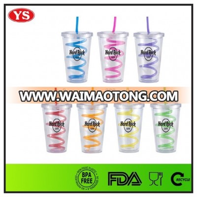 FDA certification Plastic double wall Slurpy with crazy straw 16 ounce