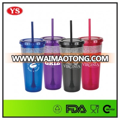 BPA Free Insulated double wall plastic tumbler with bling band