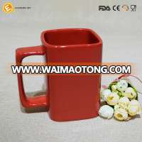 chinese red color glazed square porcelain coffee cup